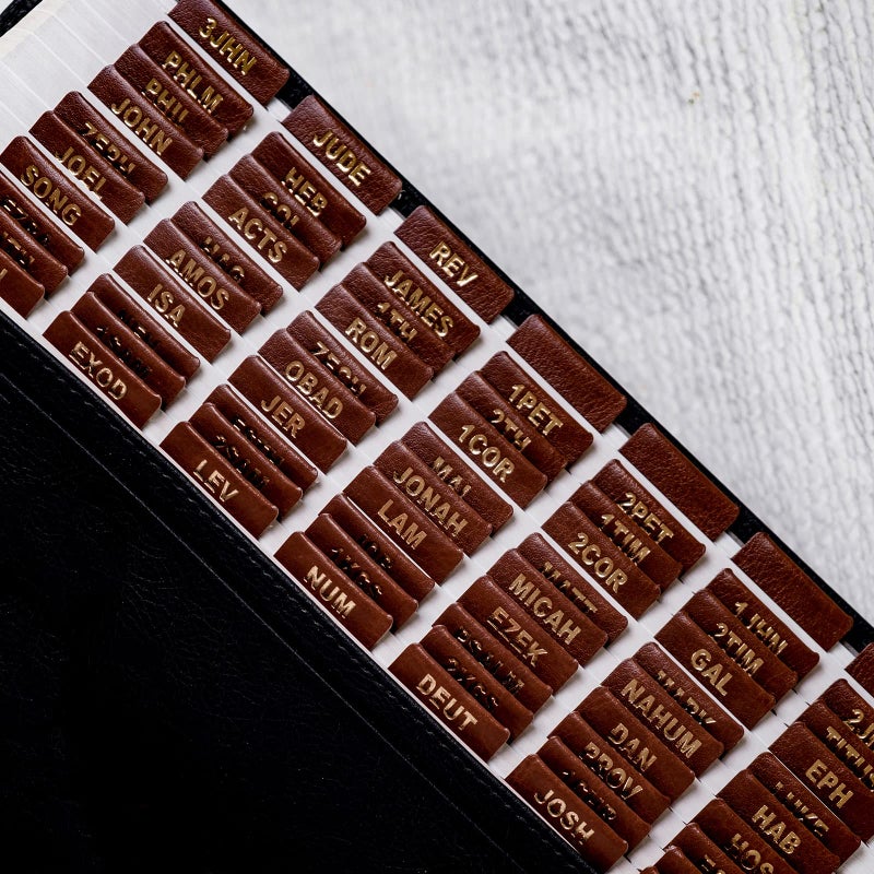 UPAFEXXI-Leather Bible Tabs  Bible Tabs for Women and Men(Gold Foil Lettering) Large Print Stickers  Easy to Read and Apply  80 Chapters Labels for Easy Navigation (Brown Small) - Image 1
